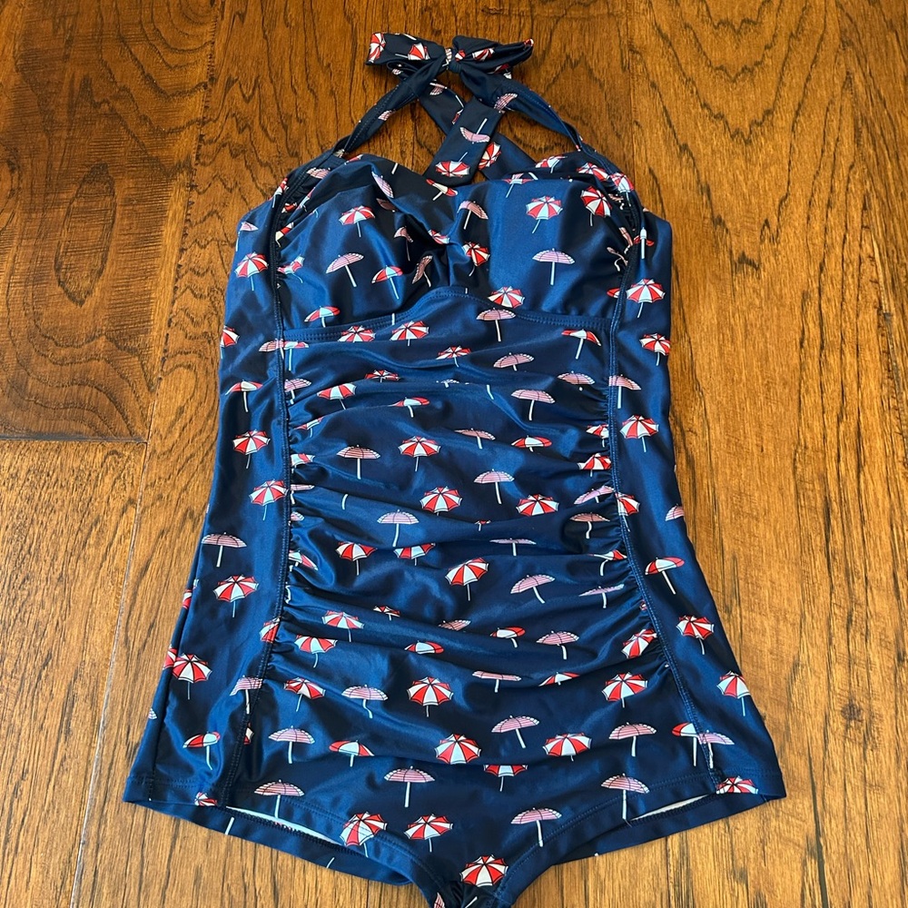 EUC Retro Navy Swimsuit with Umbrella Print